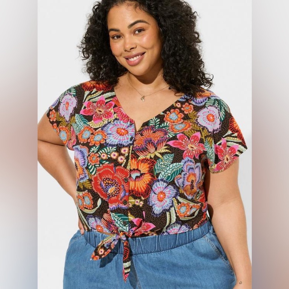 Torrid Challis Dolman Tie‎ Front Crop Top Size 3